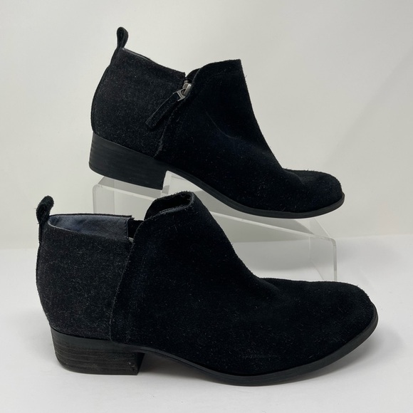 Toms Boots Womens 8.5 Loren Black Suede Leather Grey Wool Ankles Side Zip Bootie - Picture 6 of 15